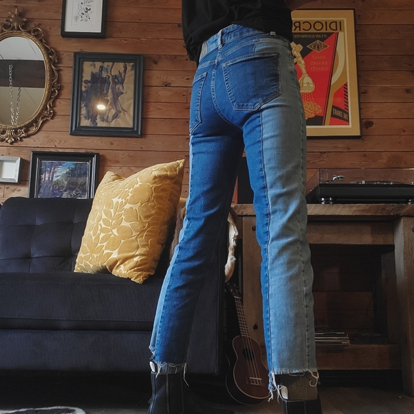 Super High Rise Split Tone / Patch Jeans - Picture 3 of 8